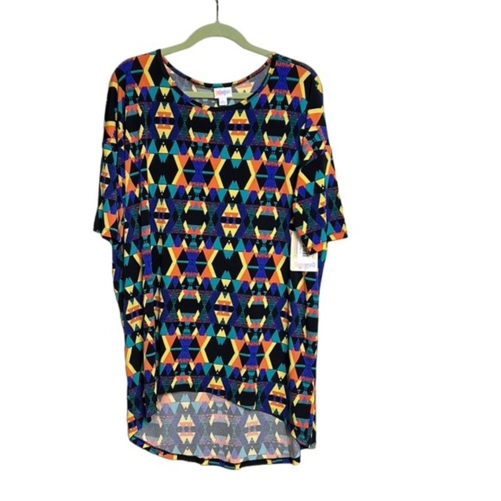 NWT LuLaRoe Irma Hi Low Tunic Top Blouse L Festive Island African Colors Striped